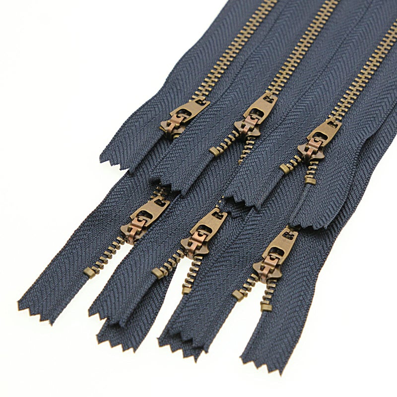 Leekayer 8 Inch Brass Zipper 3# Jeans Zipper Closed End Zipper for Boots Bags Backpack Sewing Zipper 8"" Bulk 6pcs (Navy-Brass) - Image 2